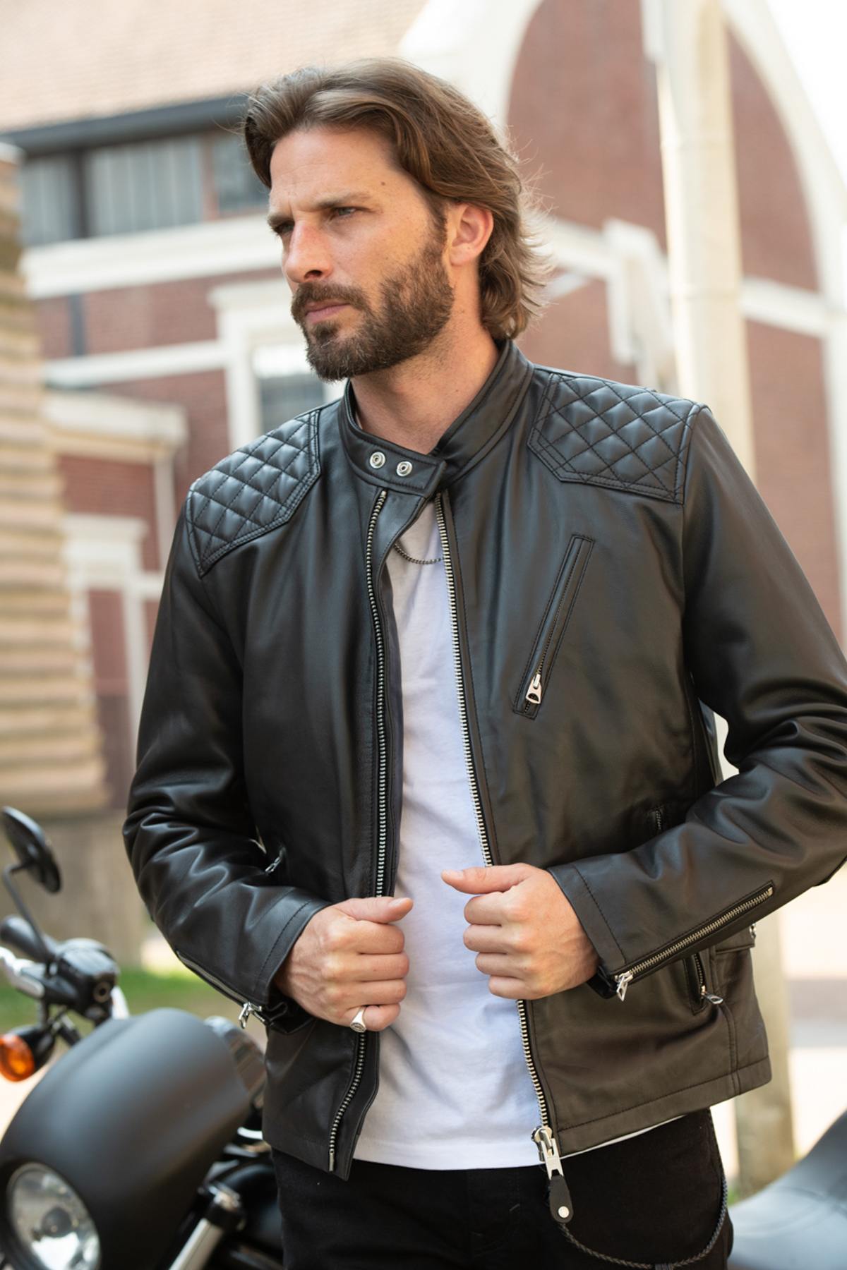 Giacche Uomo Schott LCBIKER24 BLACK — vista 1