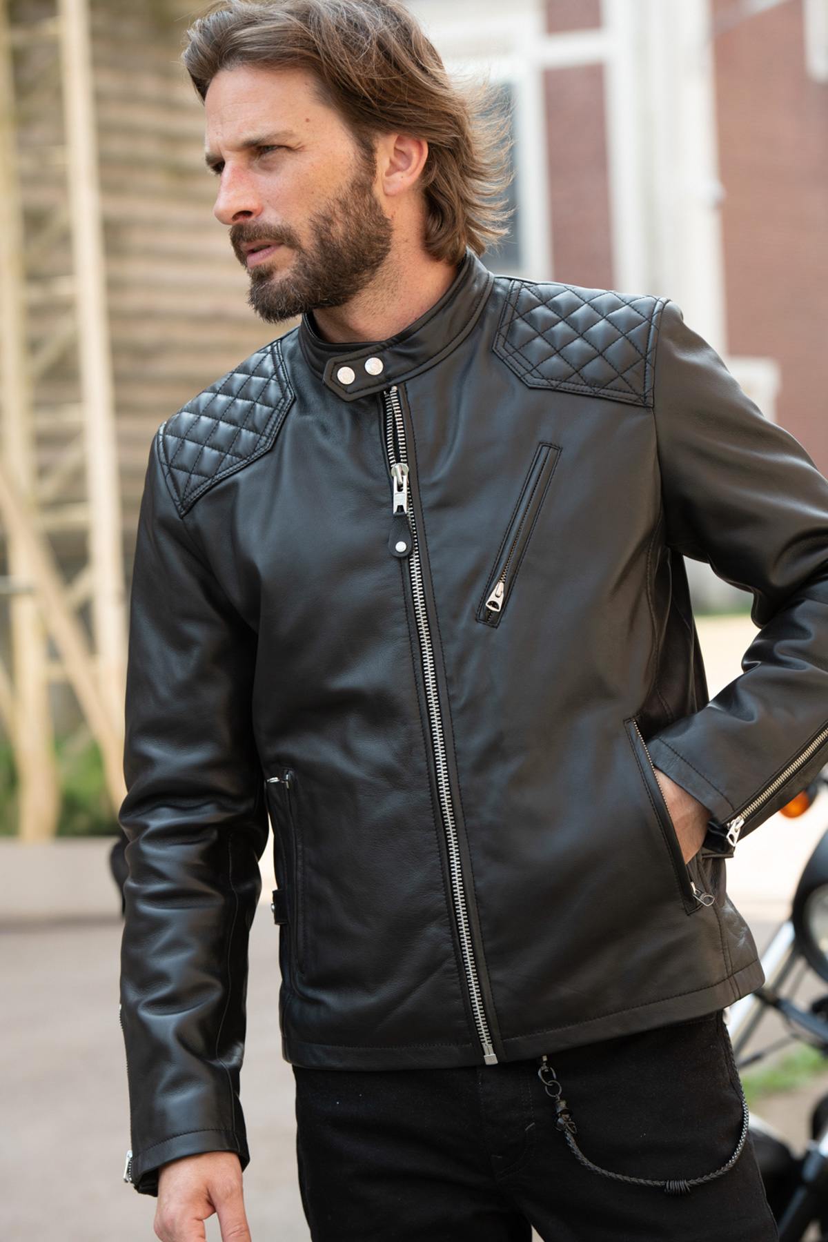 Giacche Uomo Schott LCBIKER24 BLACK — vista 2