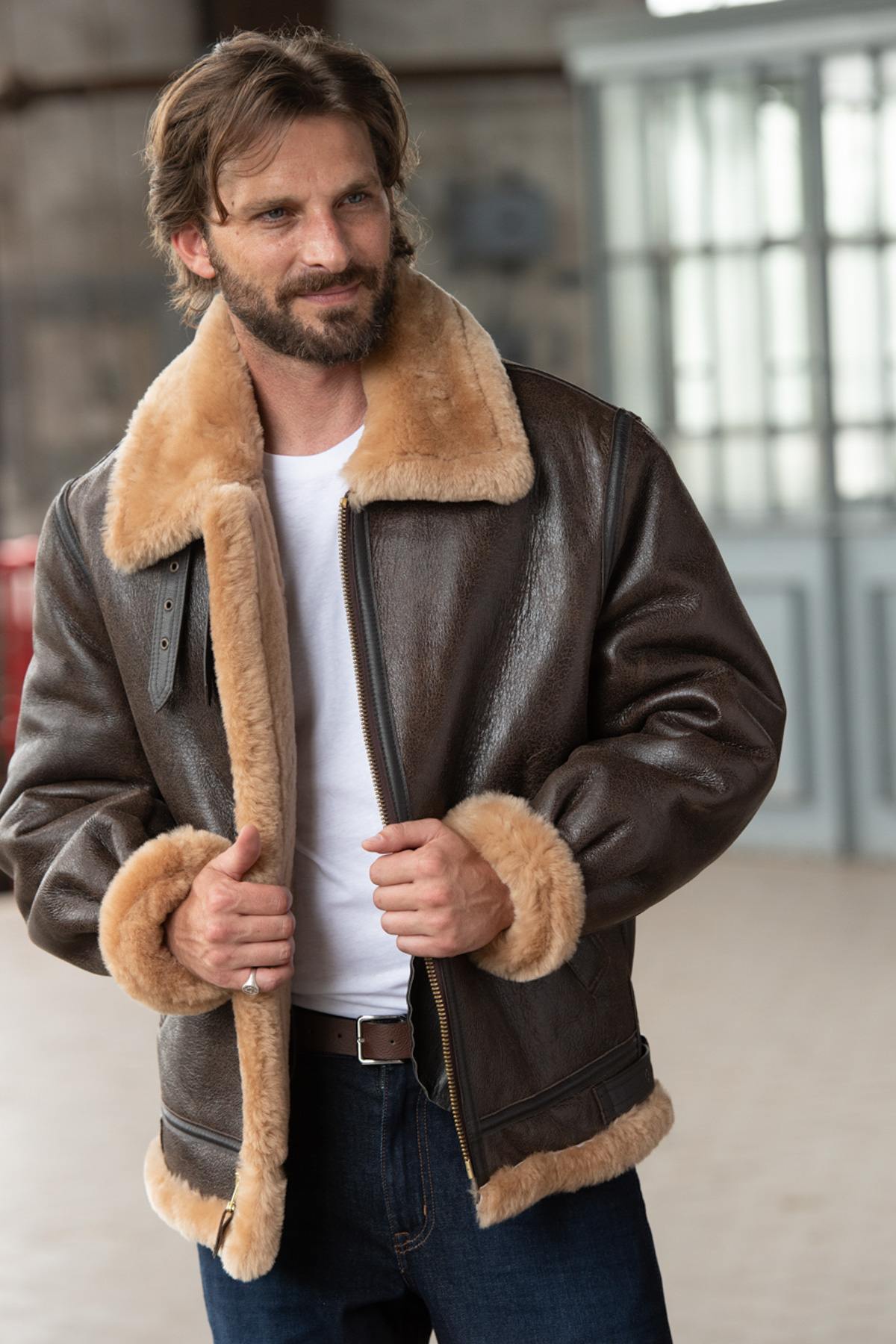 Giacche Uomo Schott 257S BROWN GOLD — vista 1