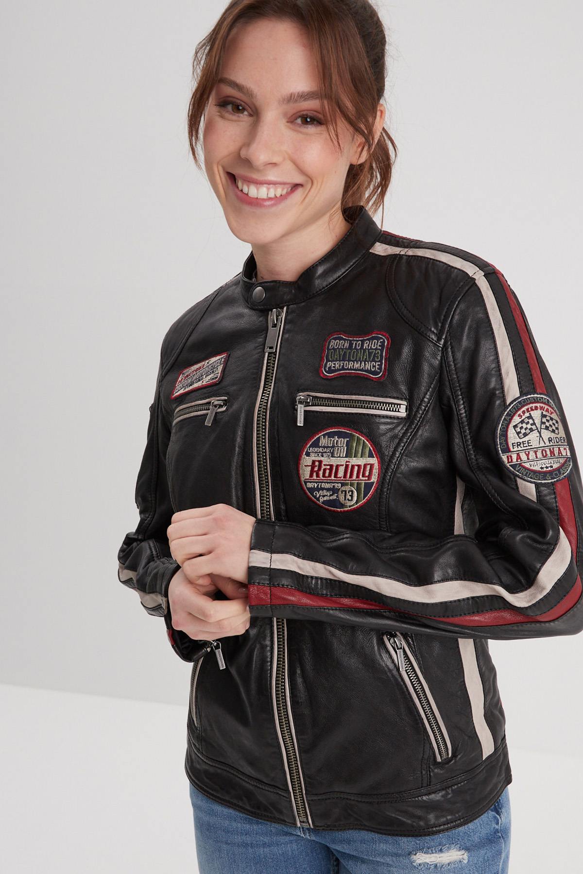 Blouson Femme Rose Garden SOLINE LAMB VITA BLACK — vue 1
