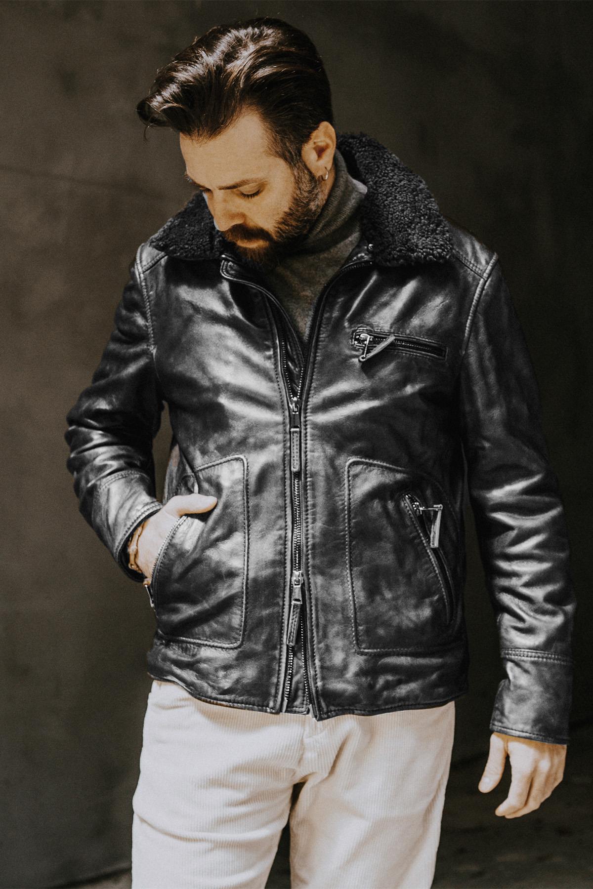 Chaqueta Hombre The Jack Leathers AVIATOR BLACK +COLLAR RUB OFF 046 IRON — vista 1