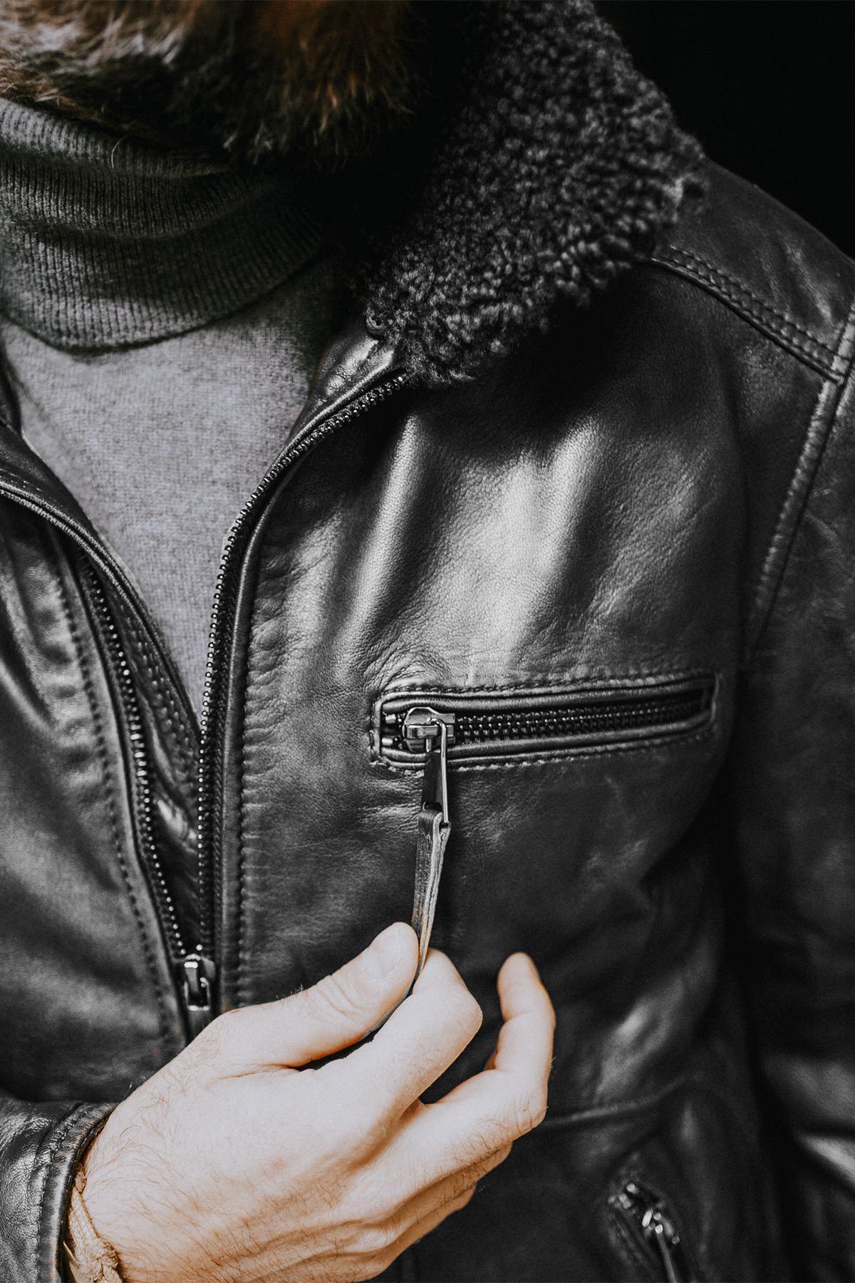 Chaqueta Hombre The Jack Leathers AVIATOR BLACK +COLLAR RUB OFF 046 IRON — vista 5