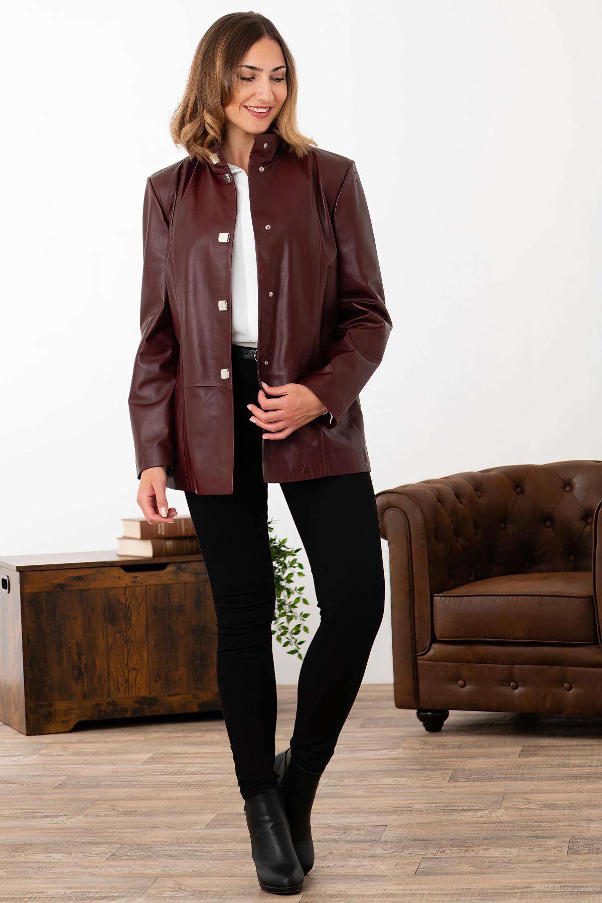 Giacche Donna Cityzen ELISABETH AGNEAU PERLE BORDEAUX — vista 2