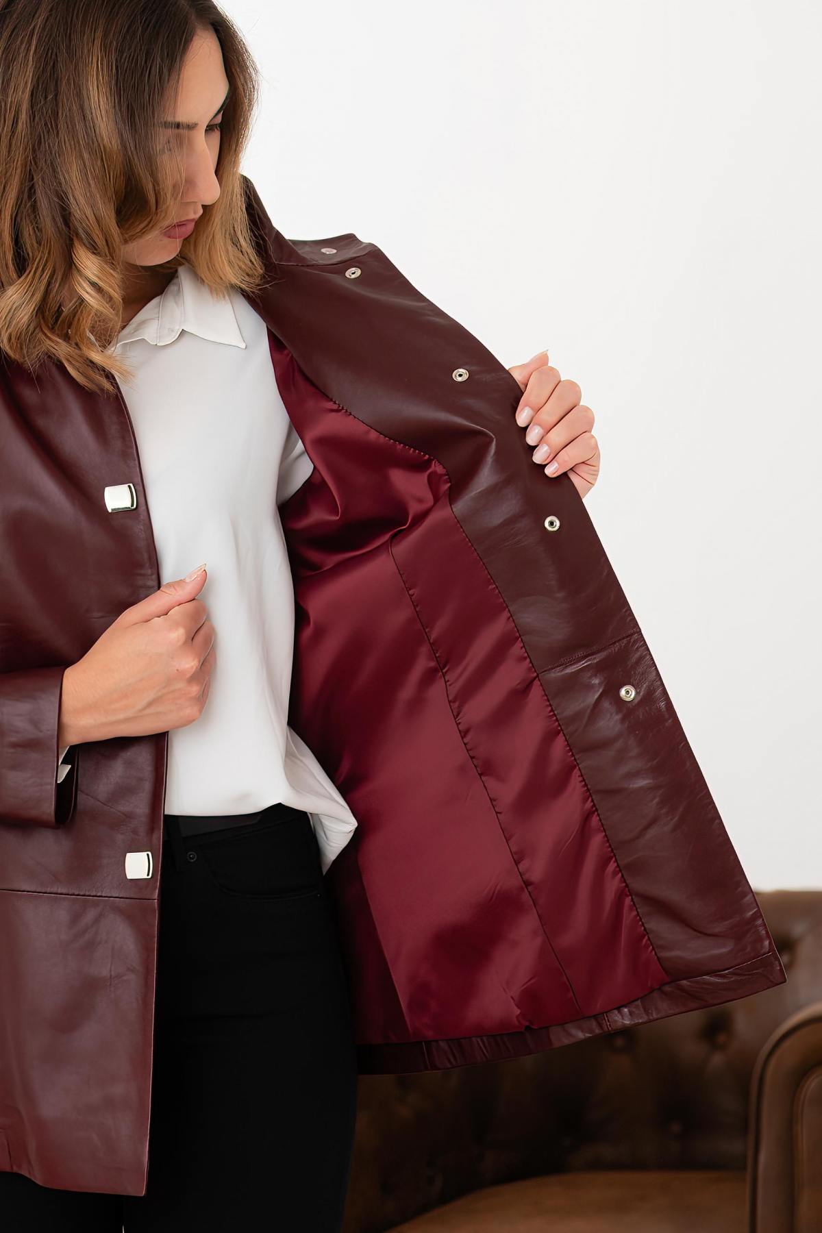Giacche Donna Cityzen ELISABETH AGNEAU PERLE BORDEAUX — vista 3