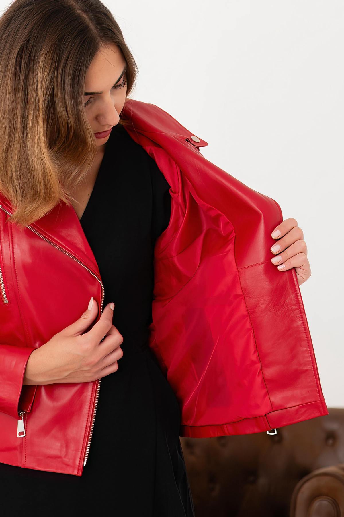 Giacche Donna Cityzen NEW ICONIQUE AGNEAU PERLE ROUGE — vista 7