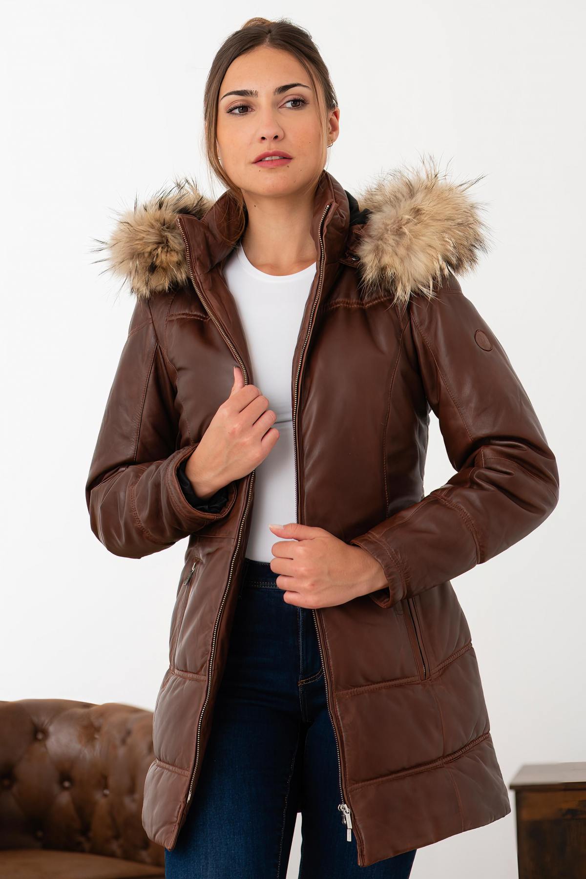 Veste Femme Rose Garden ANOUK HOOD LAMB ORION COGNAC — vue 1