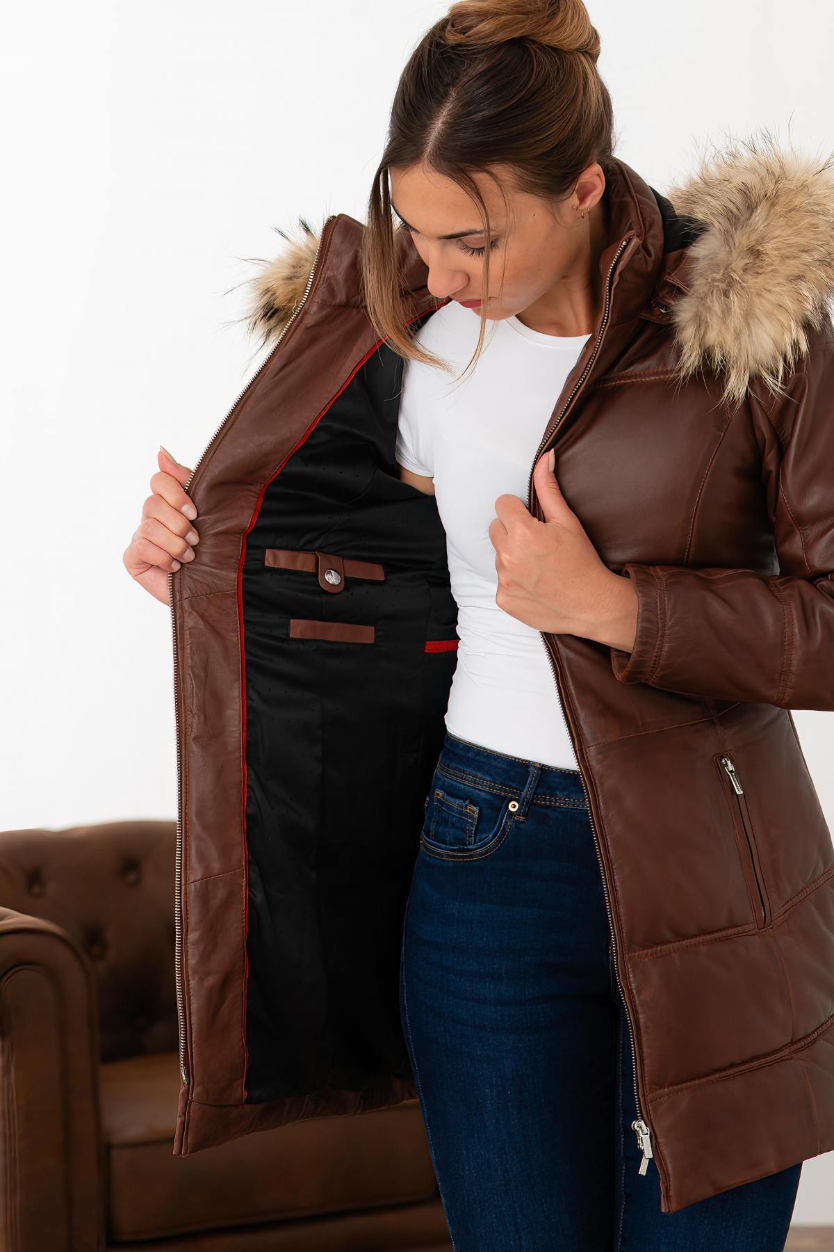 Veste Femme Rose Garden ANOUK HOOD LAMB ORION COGNAC — vue 7