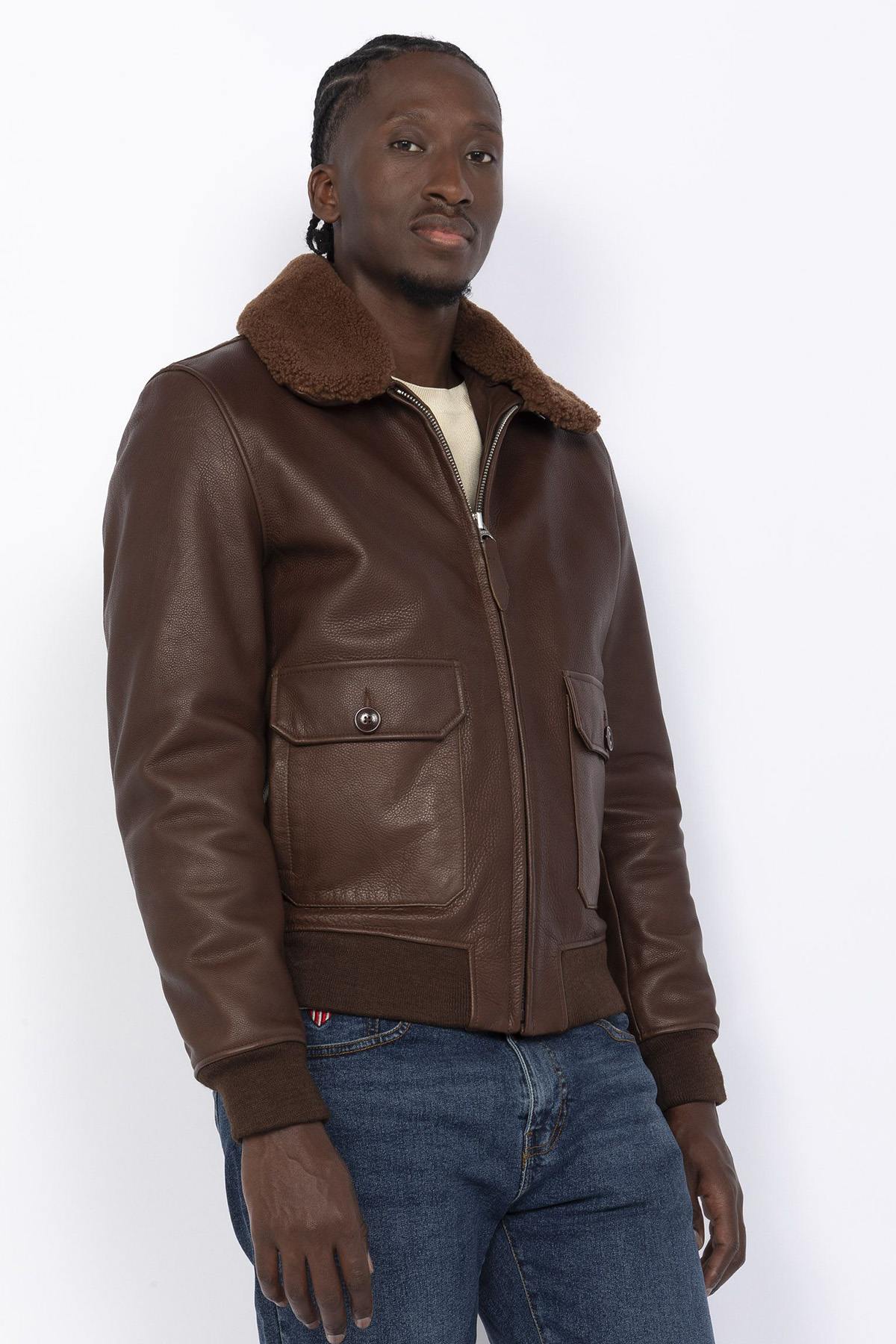Chaqueta Hombre Schott LCAVIATION24 BROWN — vista 4
