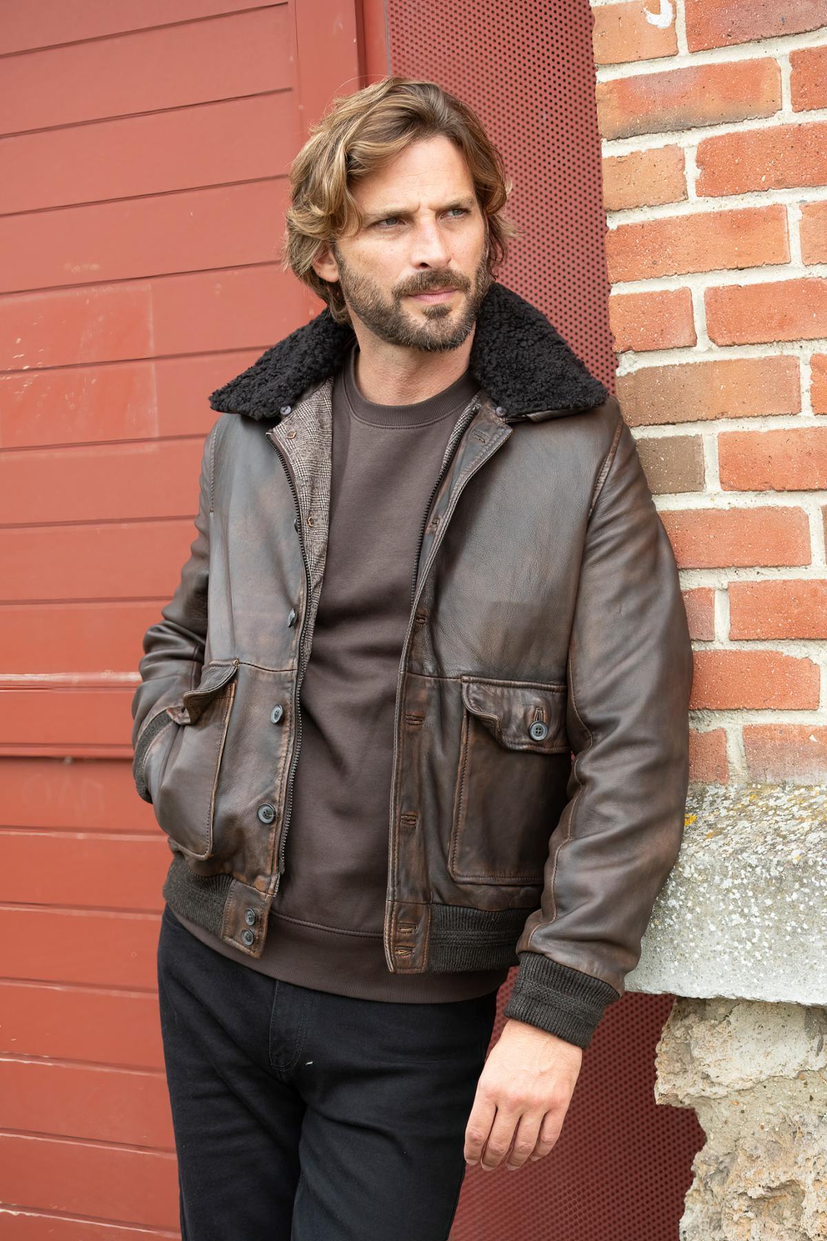 Blouson Homme The Jack Leathers OTTAWA DARK BROWN +COLLAR RUB OFF 708 CORTECCIA — vue 2