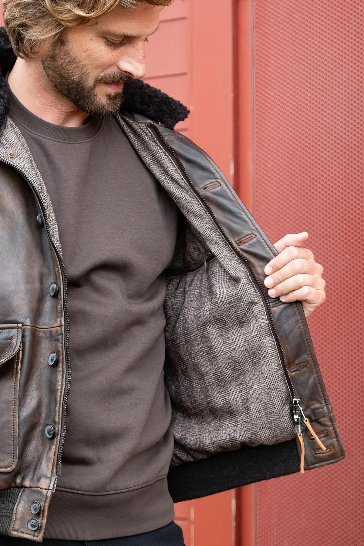 Blouson Homme The Jack Leathers OTTAWA DARK BROWN +COLLAR RUB OFF 708 CORTECCIA — vue 3