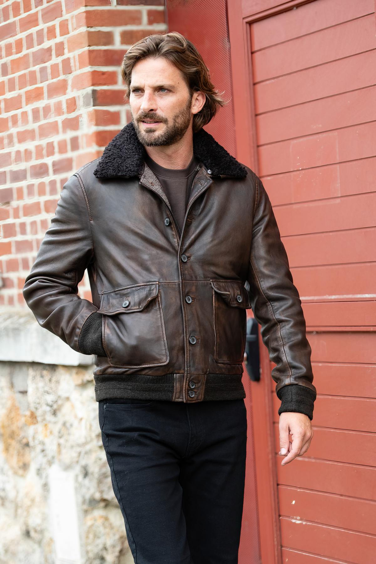 Blouson Homme The Jack Leathers OTTAWA DARK BROWN +COLLAR RUB OFF 708 CORTECCIA — vue 4