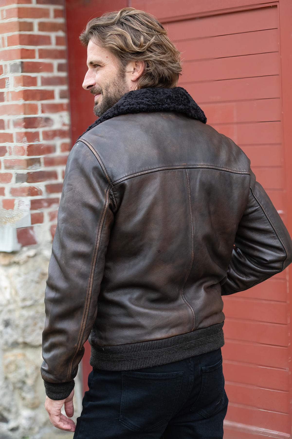 Blouson Homme The Jack Leathers OTTAWA DARK BROWN +COLLAR RUB OFF 708 CORTECCIA — vue 5