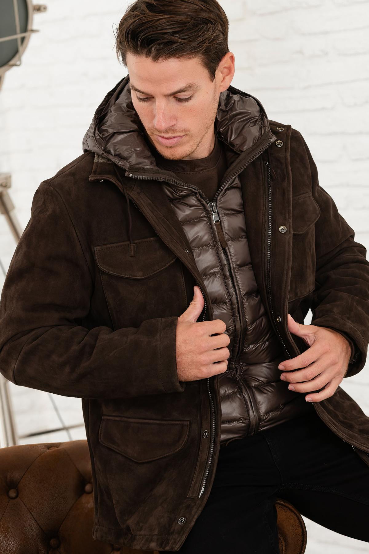 Giacche Uomo The Jack Leathers RADAR + TRI SEASONS BONDED SUEDE MOKA — vista 1