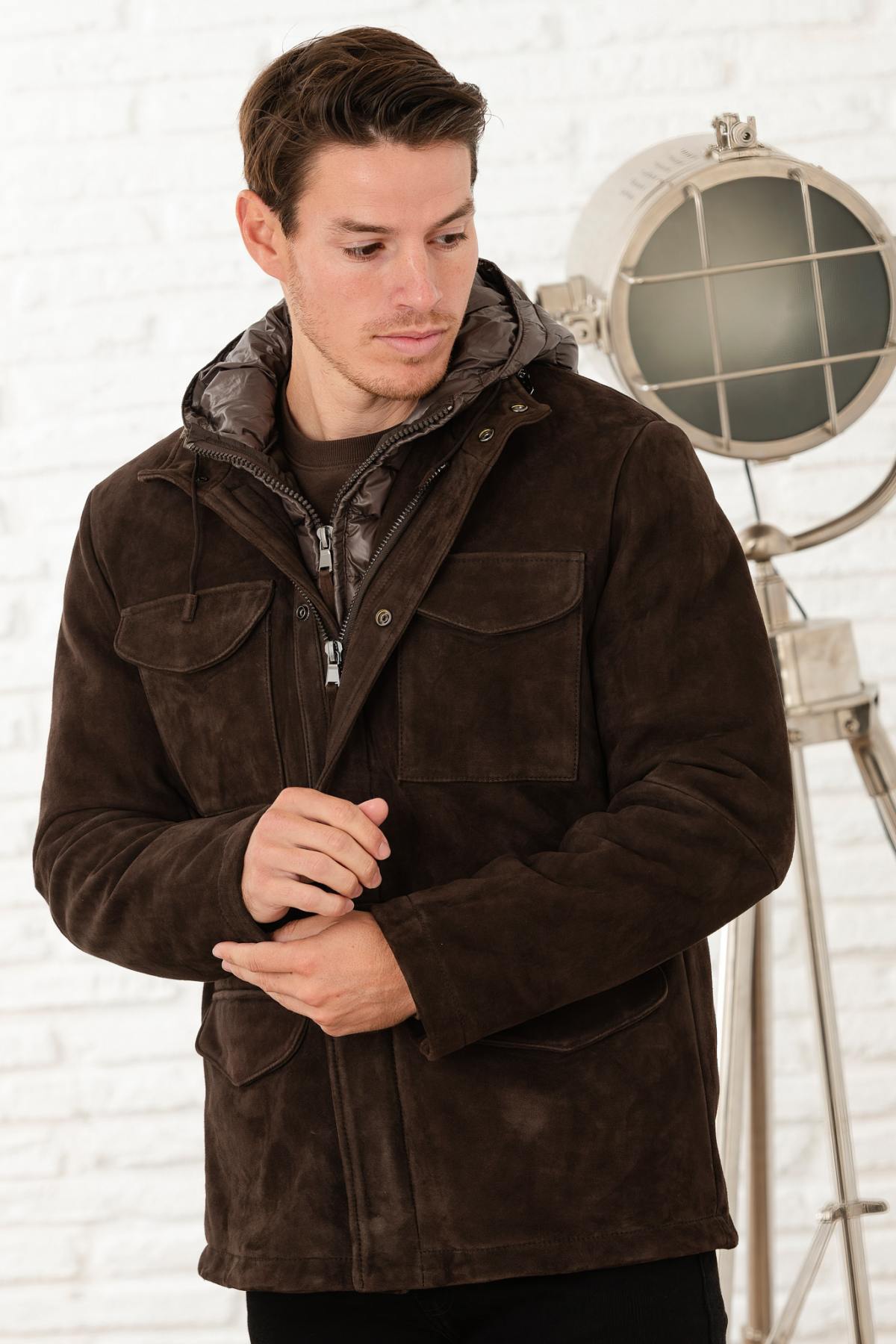Giacche Uomo The Jack Leathers RADAR + TRI SEASONS BONDED SUEDE MOKA — vista 2