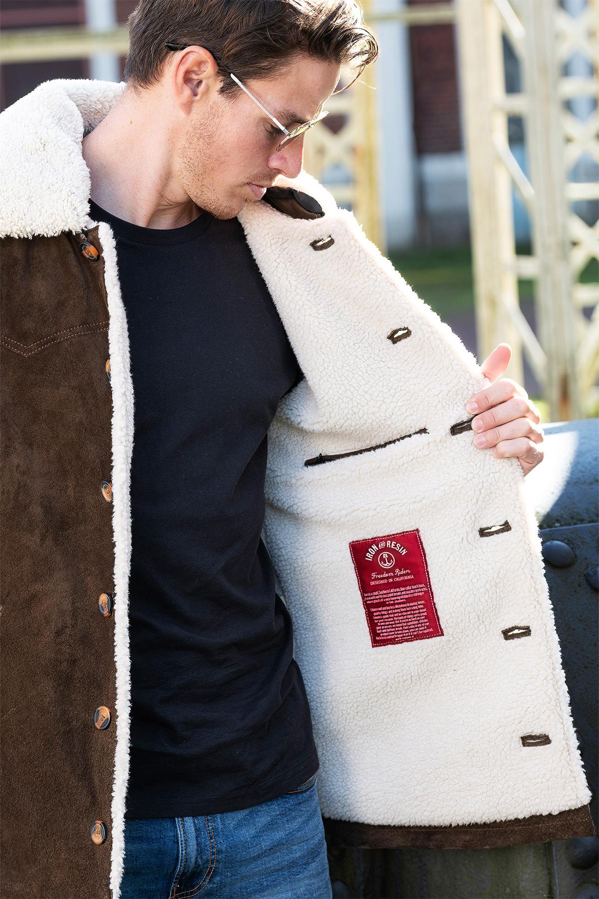 Herren Mantel Iron & Resin CARAVAN BUFFALO SUEDE JACKET BROWN — Ansicht 3