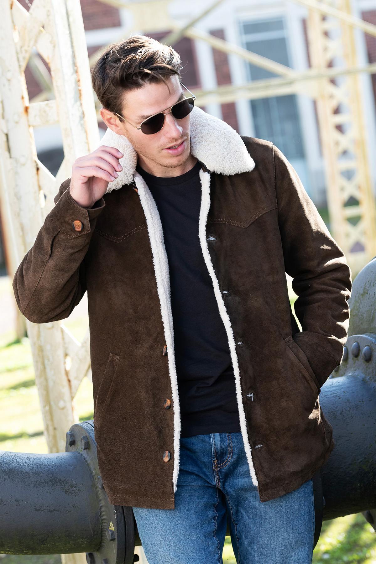 Herren Mantel Iron & Resin CARAVAN BUFFALO SUEDE JACKET BROWN — Ansicht 4