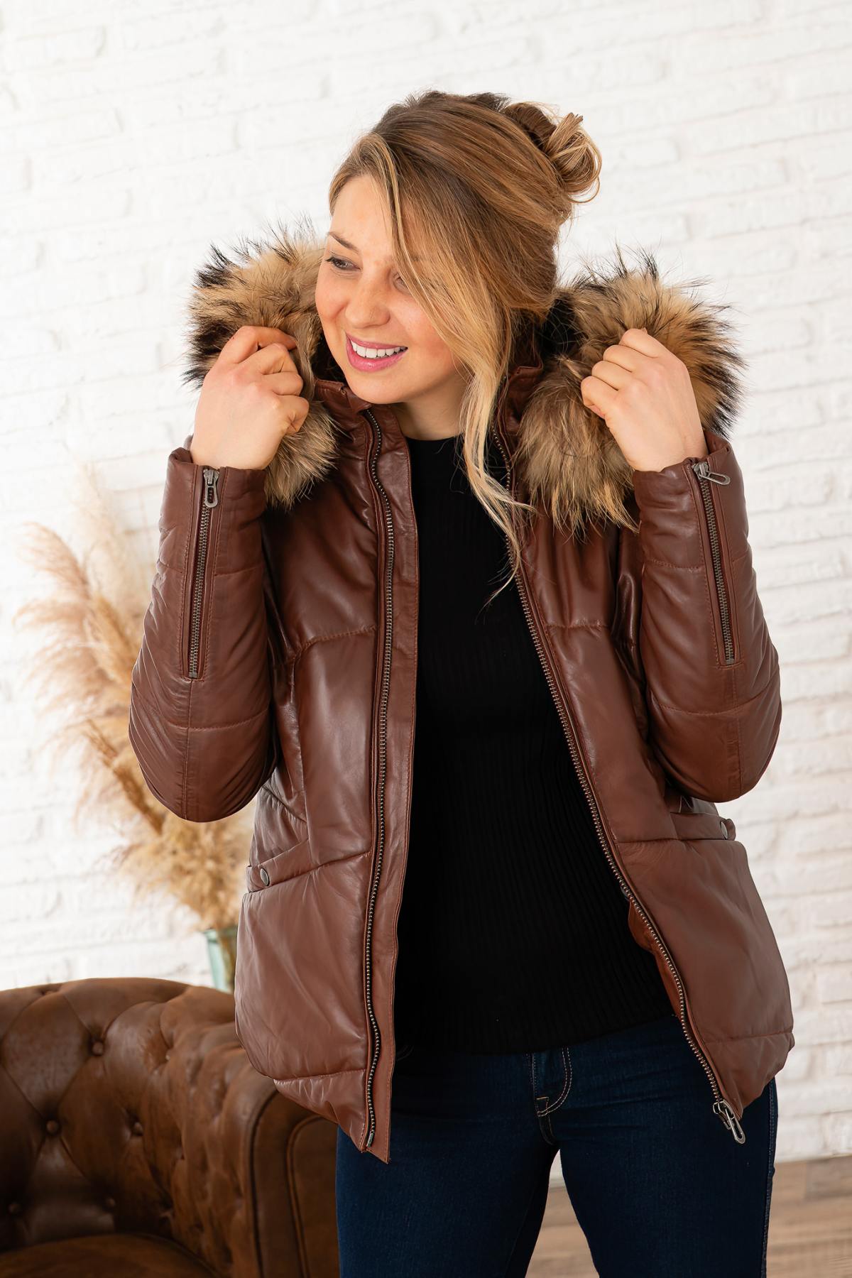 Damen Jacke Rose Garden NAGEL FUR DARK COGNAC — Ansicht 5
