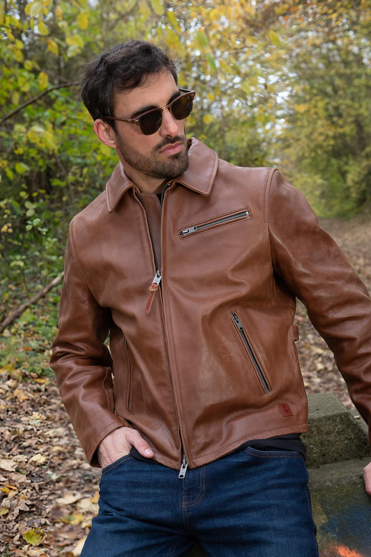 Blouson Homme Iron & Resin GAMBLER HORSE COGNAC — vue 6