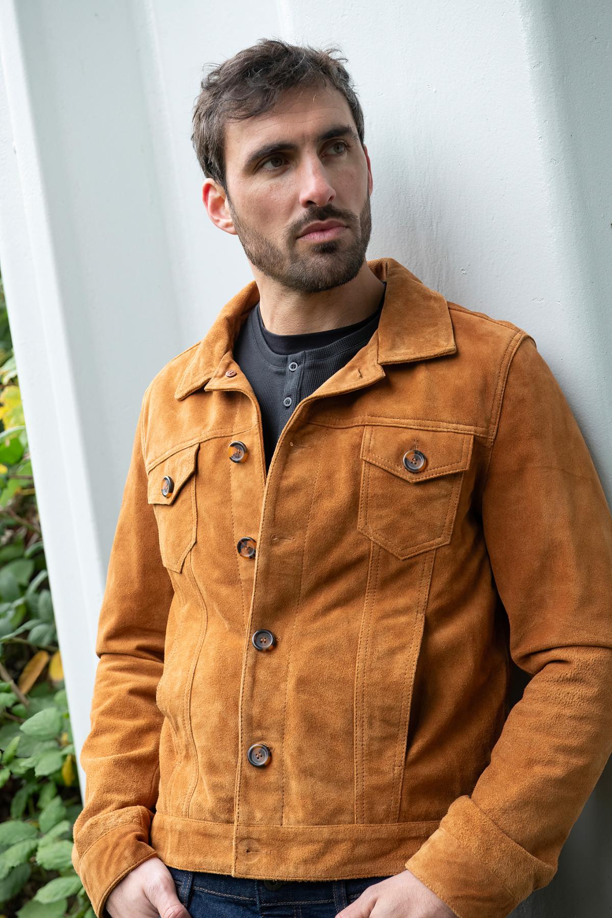 Blouson Homme Serge Pariente JEANS JACKET SUEDE COGNAC — vue 3