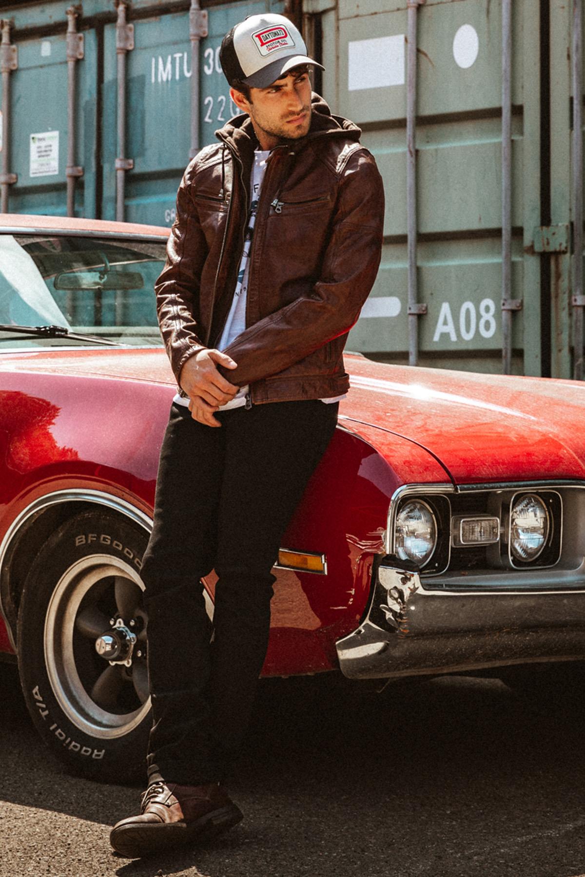 Giacche Uomo Daytona BISHOP HOOD LAMB PAOLO DARK COGNAC — vista 6