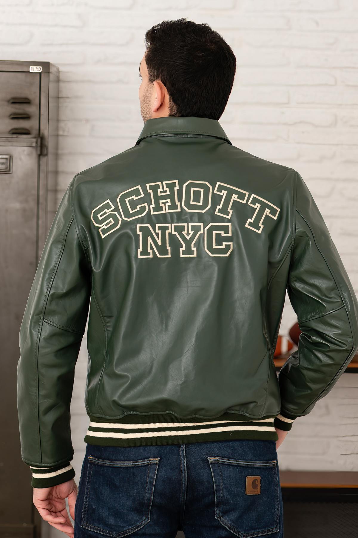 Chaqueta Hombre Schott LC5100 STRIPE GREEN / OFF WHITE — vista 1