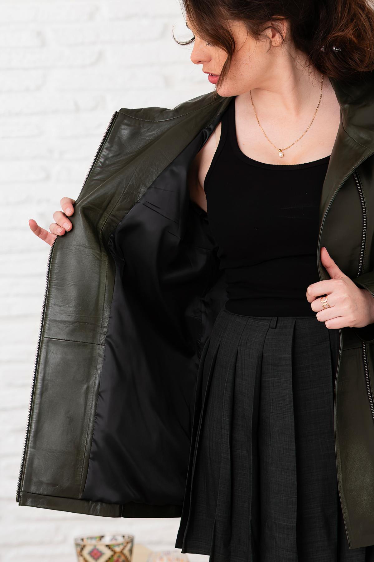 Veste Femme Cityzen SUSANNA AGNEAU PERLE OLIVE — vue 8