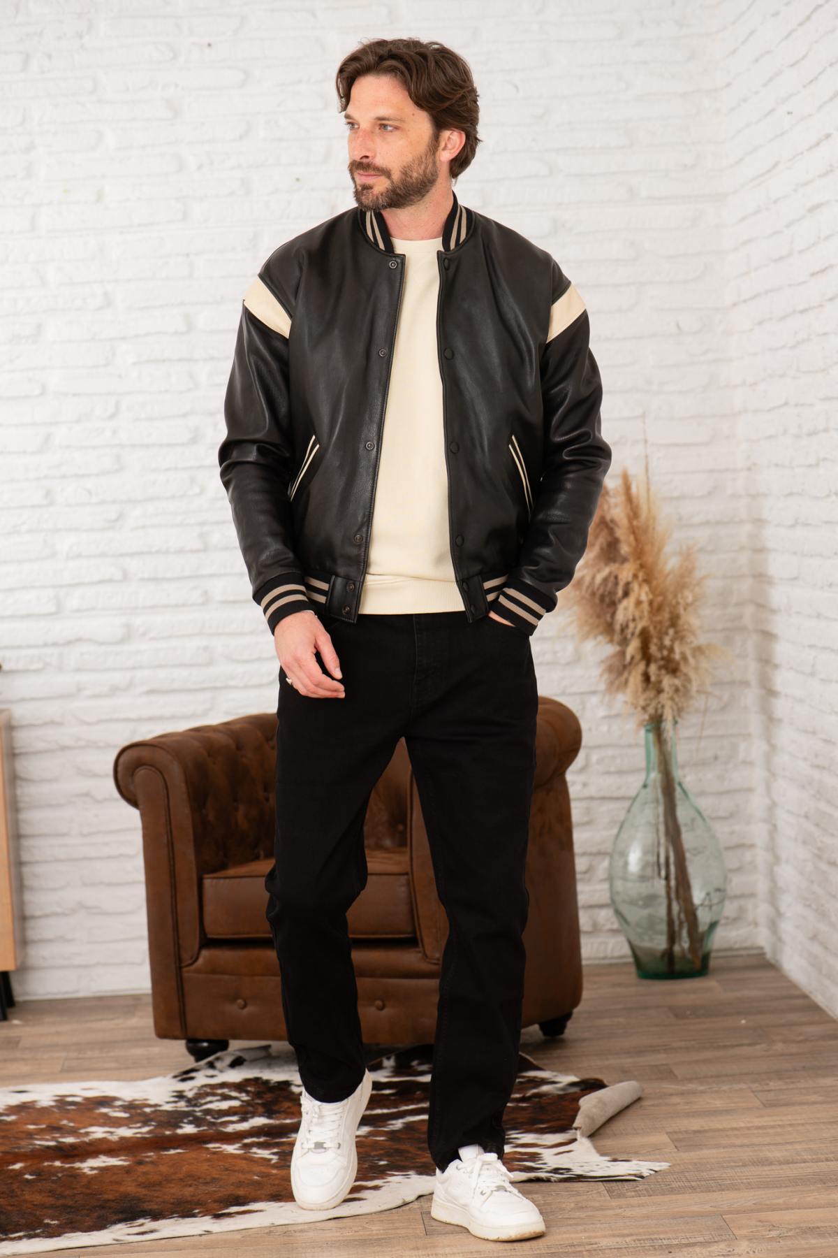 Chaqueta Hombre Chevignon TEDDY VARSITY BLACK/WHITE — vista 2