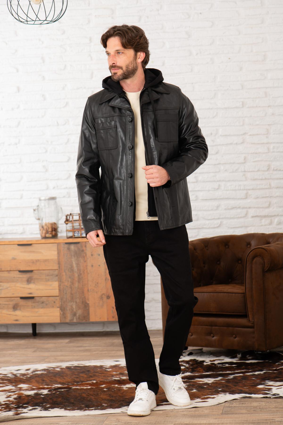 Chaqueta Hombre Serge Pariente TAGGART HOOD BUFFLE BLACK — vista 5