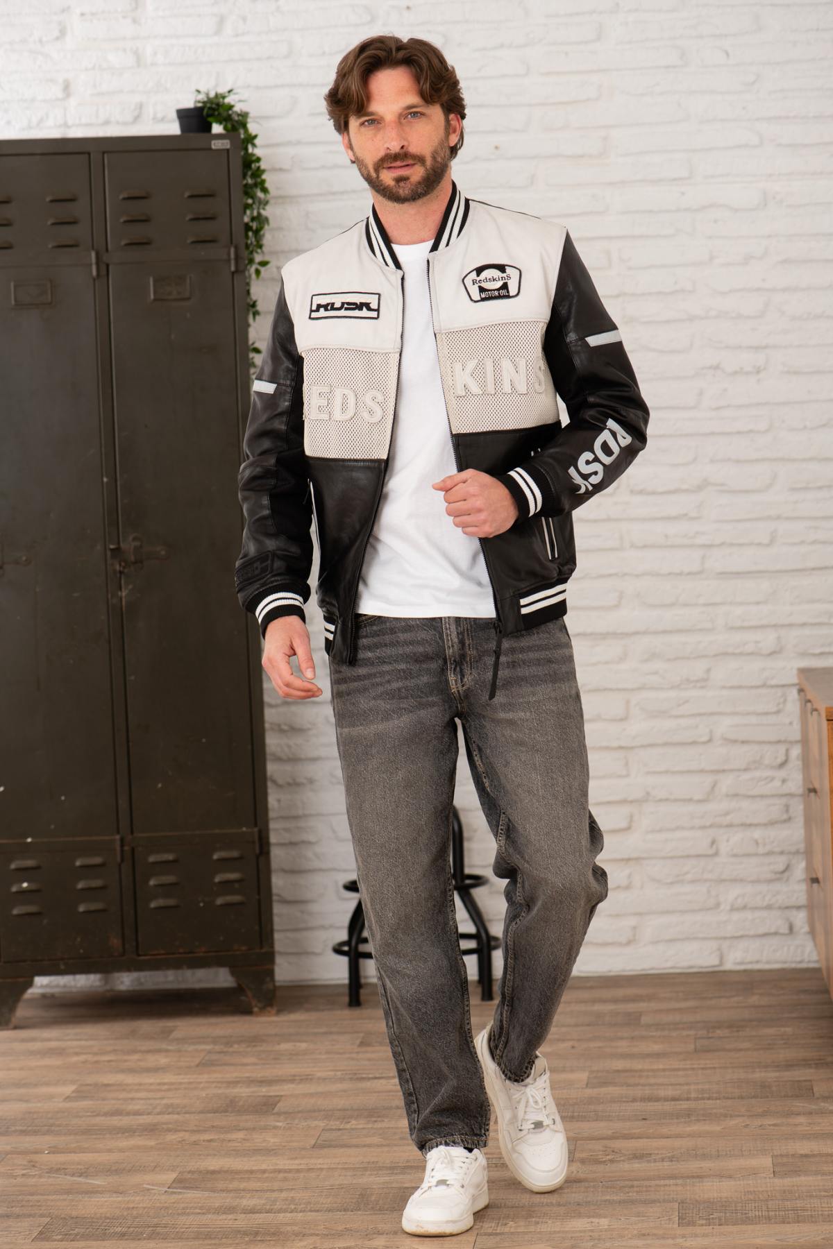 Giacche Uomo Redskins NOGARO RACING BLACK / WHITE — vista 3