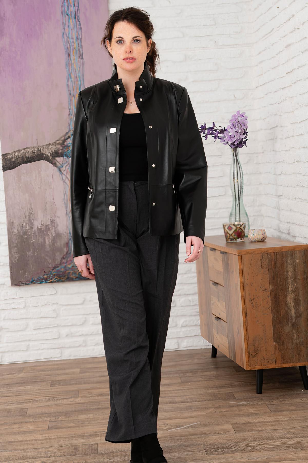 Veste Femme Cityzen ANTONIA AGNEAU PERLE NOIR — vue 8