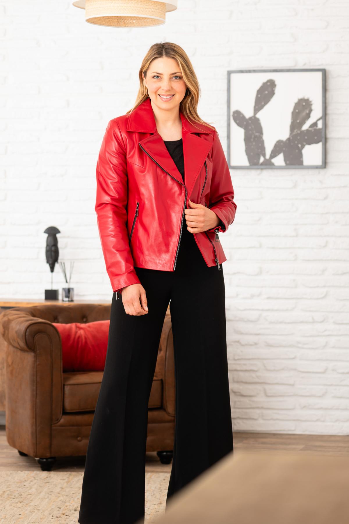 Blouson Femme Cityzen LYDIA AGNEAU PERLE ROUGE — vue 2
