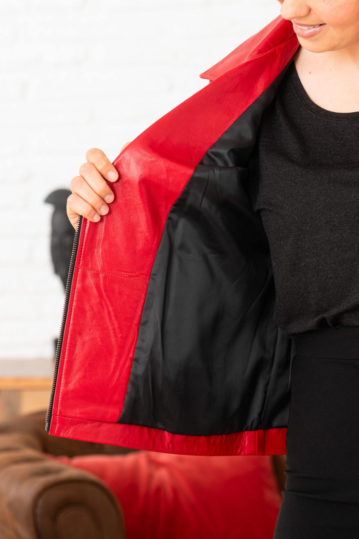 Blouson Femme Cityzen LYDIA AGNEAU PERLE ROUGE — vue 9