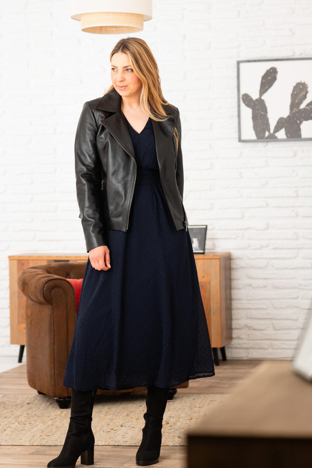 Blouson Femme Cityzen LYDIA AGNEAU PERLE NOIR — vue 2