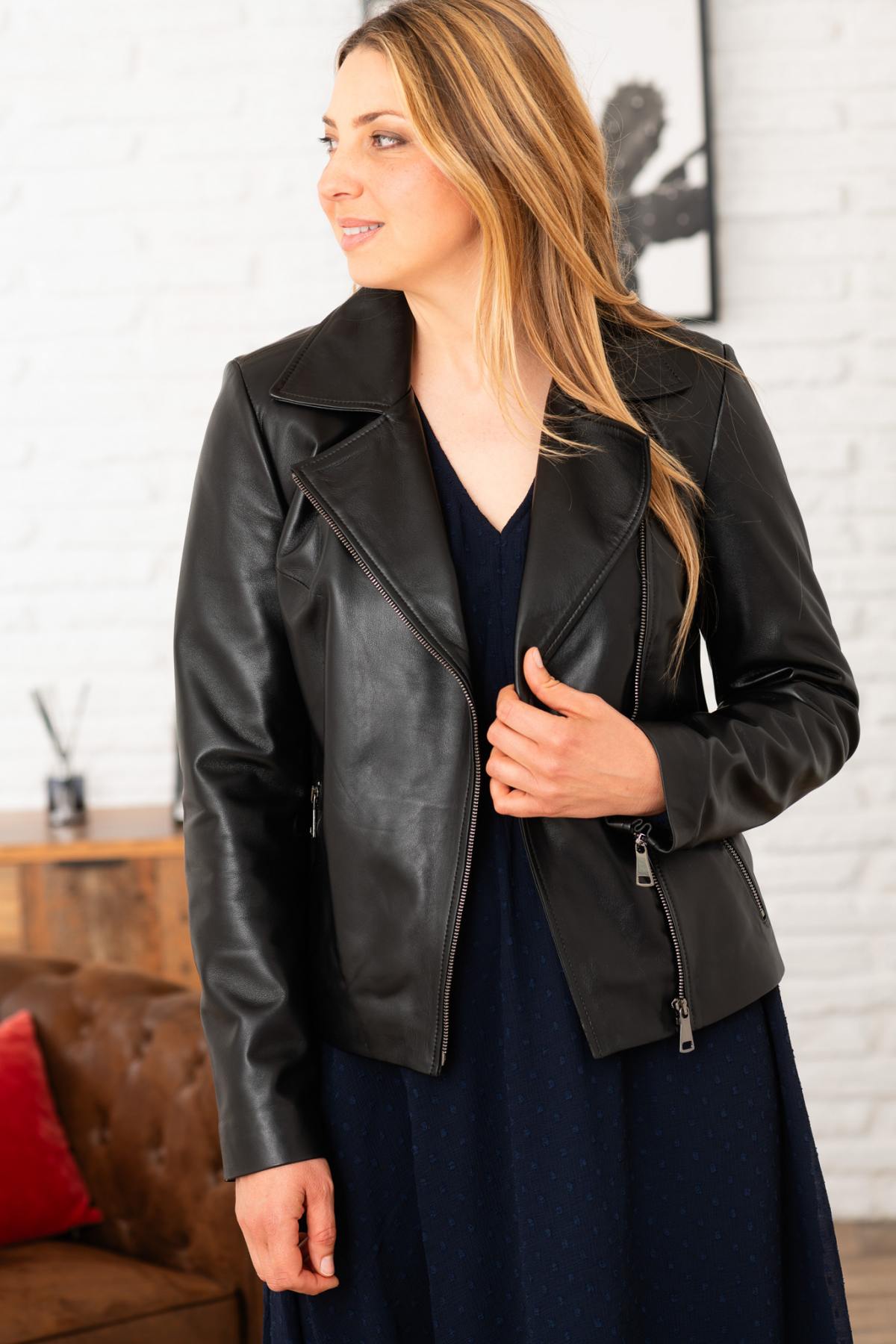 Blouson Femme Cityzen LYDIA AGNEAU PERLE NOIR — vue 1
