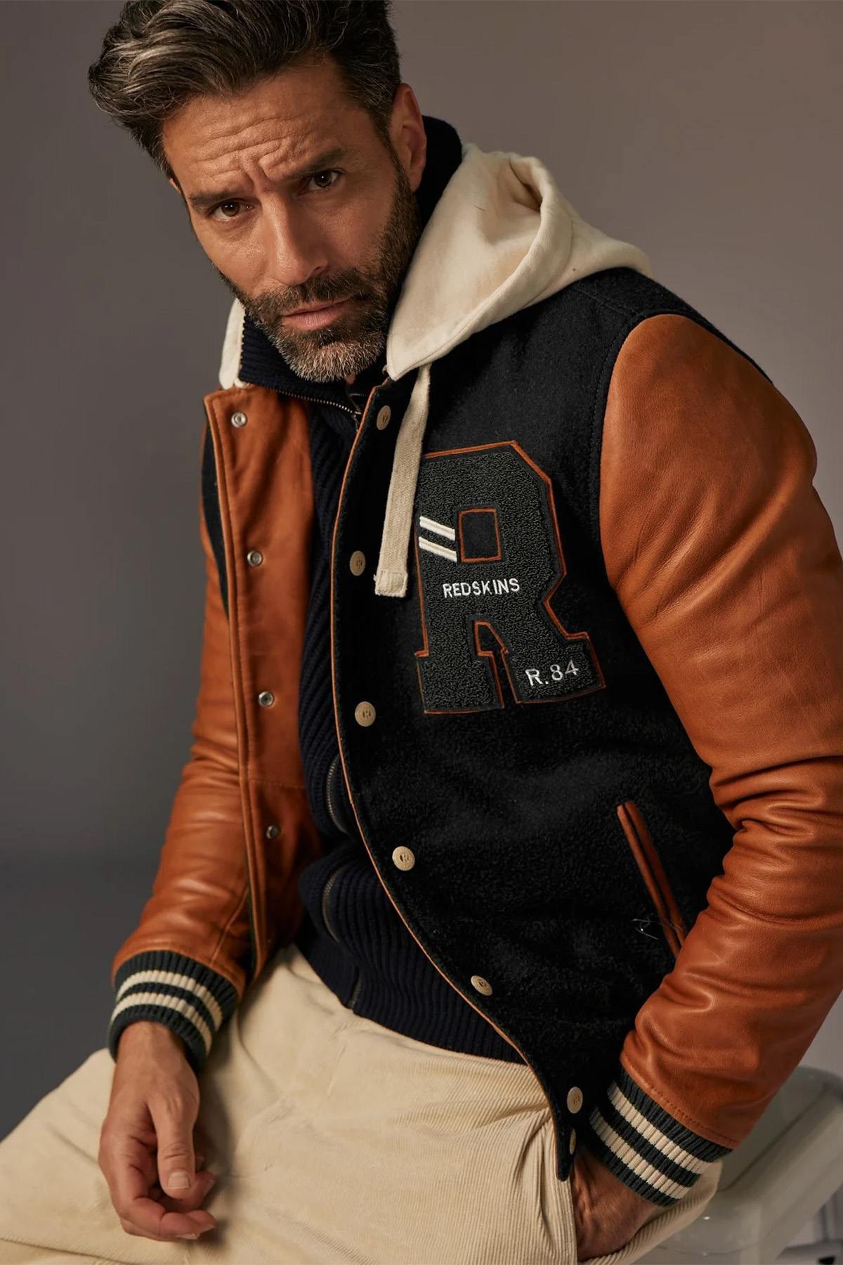 Herren Jacke Redskins CAMBRIDGE SCHOOL BLACK/COGNAC — Ansicht 1