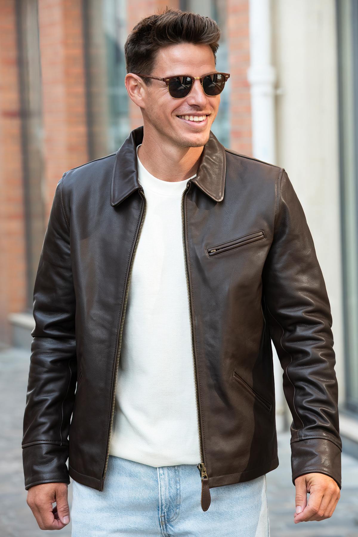 Giacche Uomo Schott LC9521D DARK BROWN — vista 5