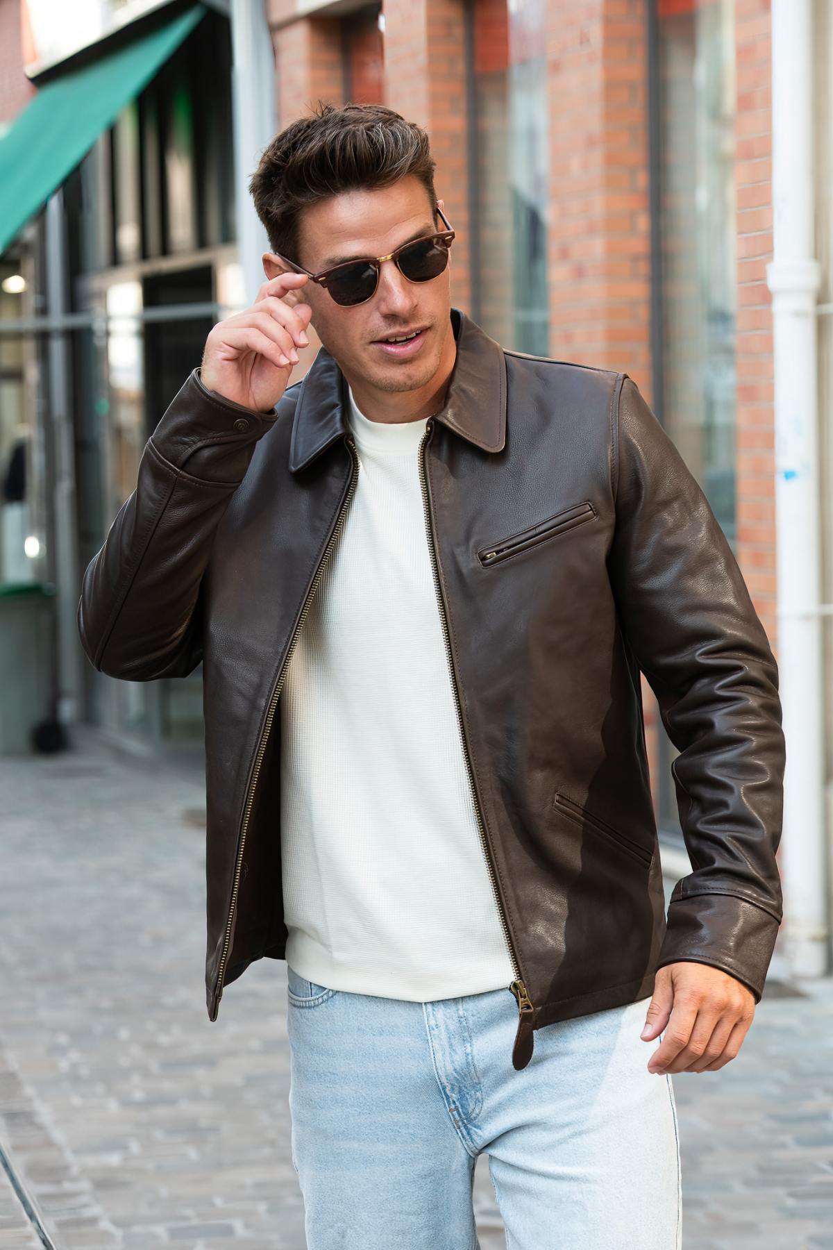 Giacche Uomo Schott LC9521D DARK BROWN — vista 1