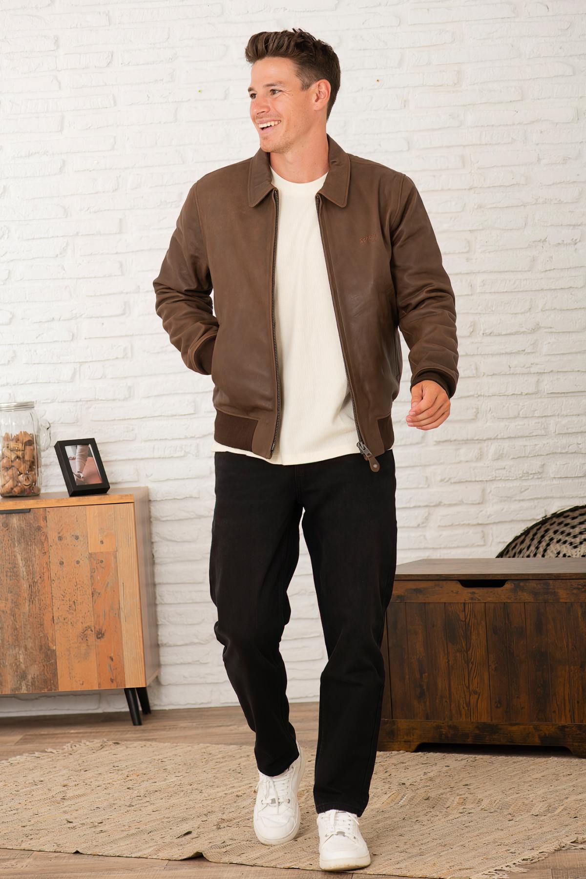 Giacche Uomo Schott LC5100VINT ANT. BROWN — vista 5