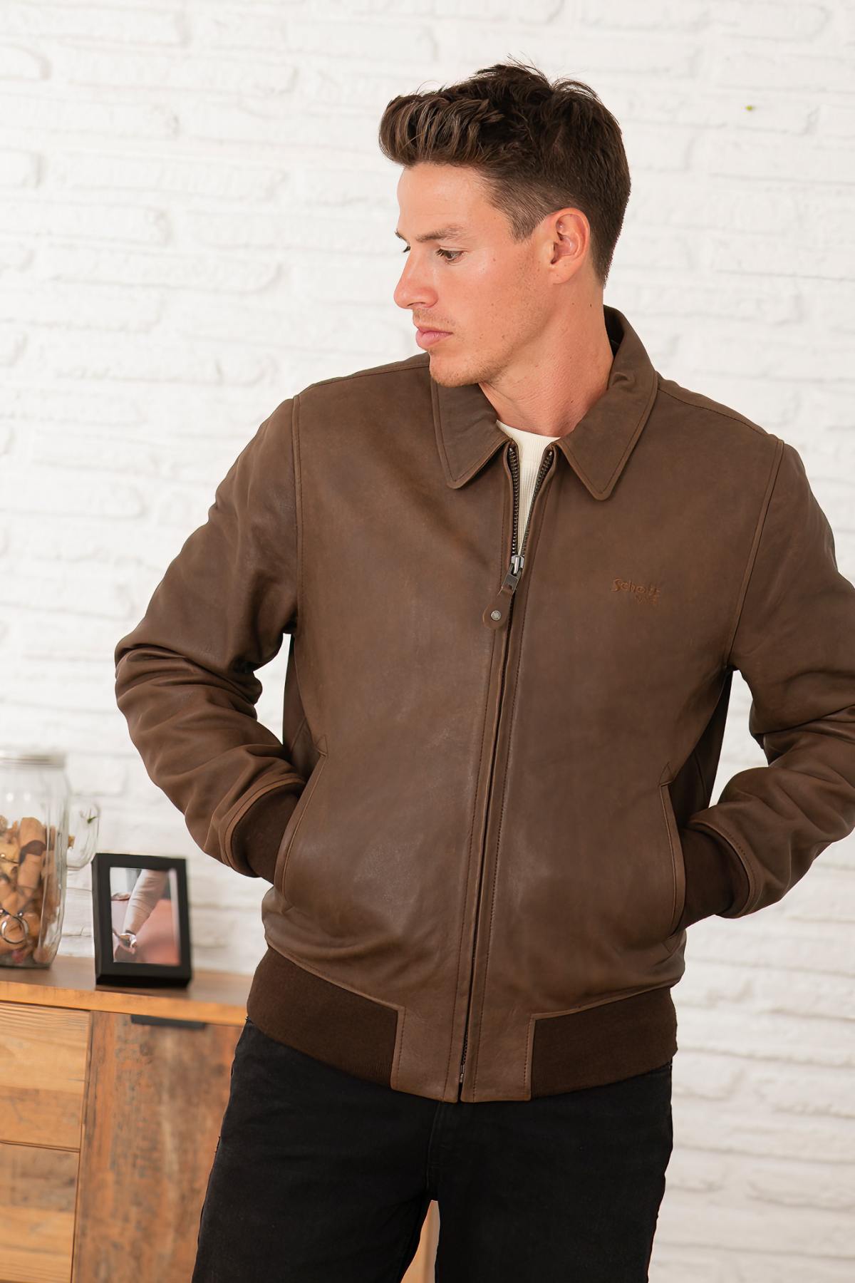 Giacche Uomo Schott LC5100VINT ANT. BROWN — vista 1