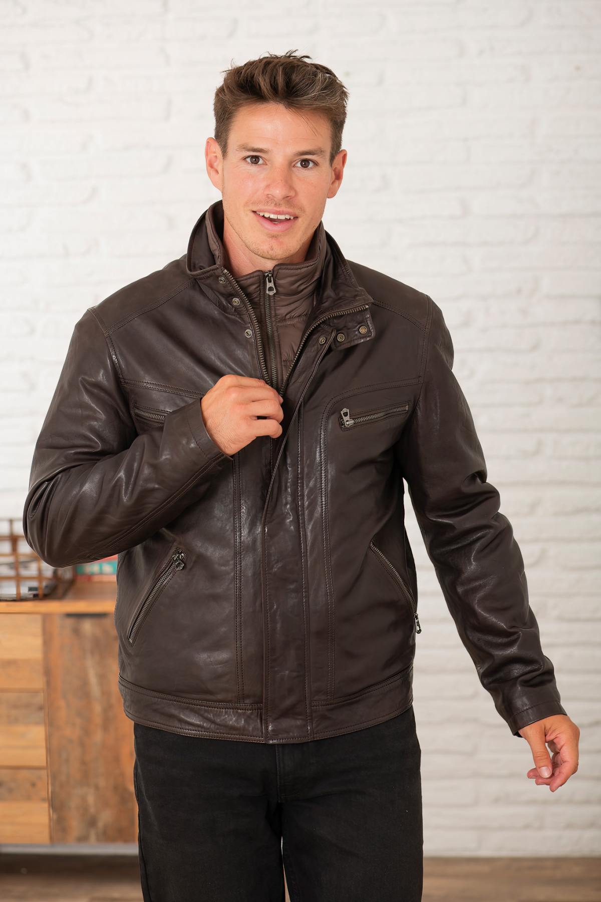 Blouson Homme Daytona FALCONERO IC LAMB ZENITH BROWN — vue 6