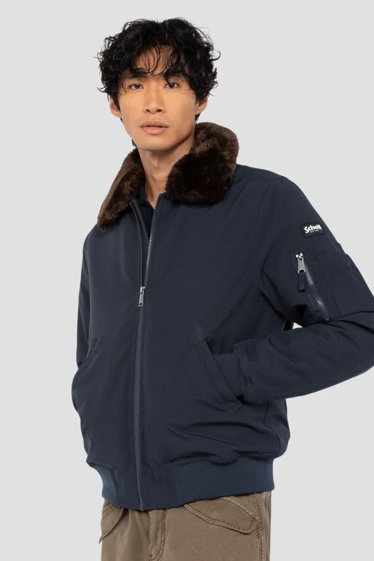 Giacche Uomo Schott AIRLINES NAVY / BROWN — vista 2