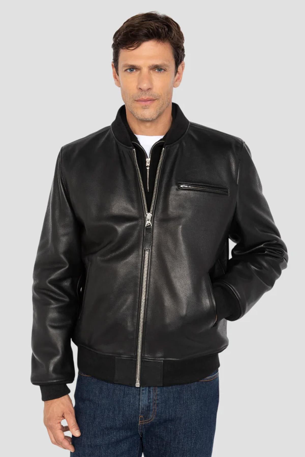 Giacche Uomo Schott LCBOMBZIP BLACK  — vista 3
