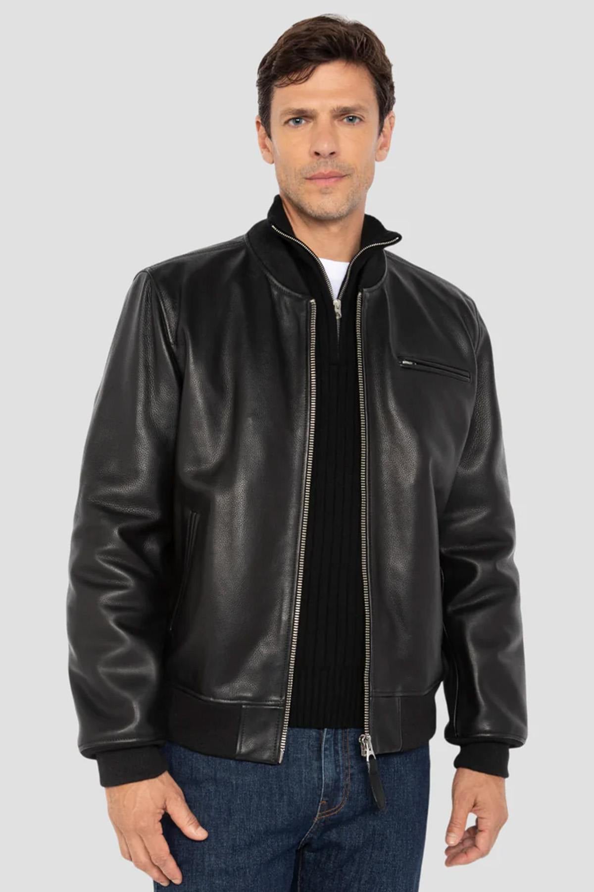 Giacche Uomo Schott LCBOMBZIP BLACK  — vista 1