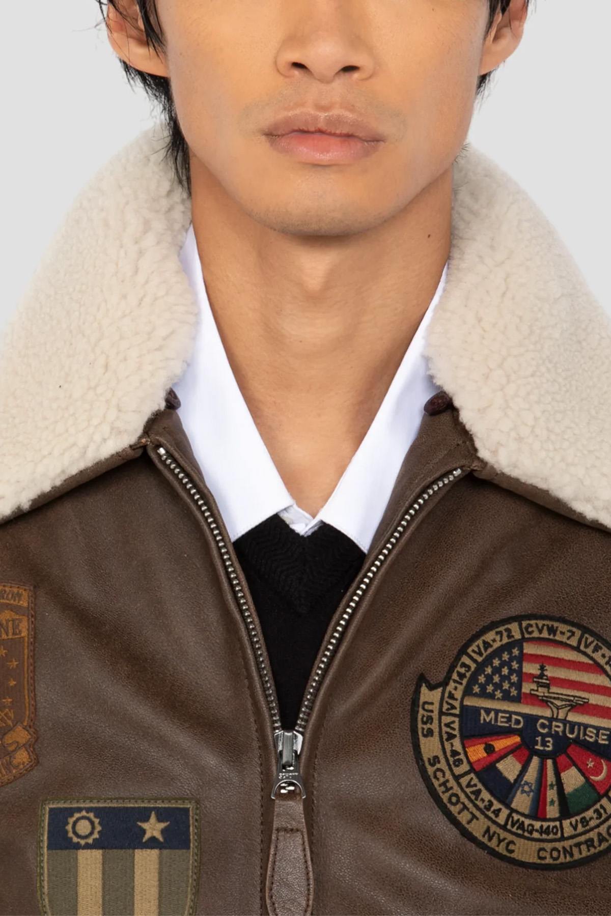 Blouson Homme Schott LCAVIATORBD MARRON — vue 5