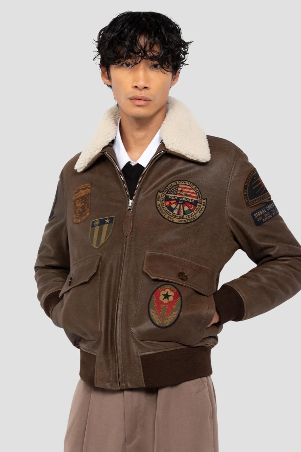Blouson Homme Schott LCAVIATORBD MARRON — vue 1