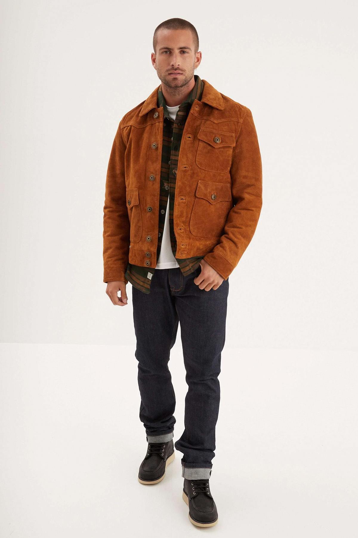 Chaqueta Hombre Daytona DOUGLAS BUFFALO SUEDE JACKET COGNAC — vista 3