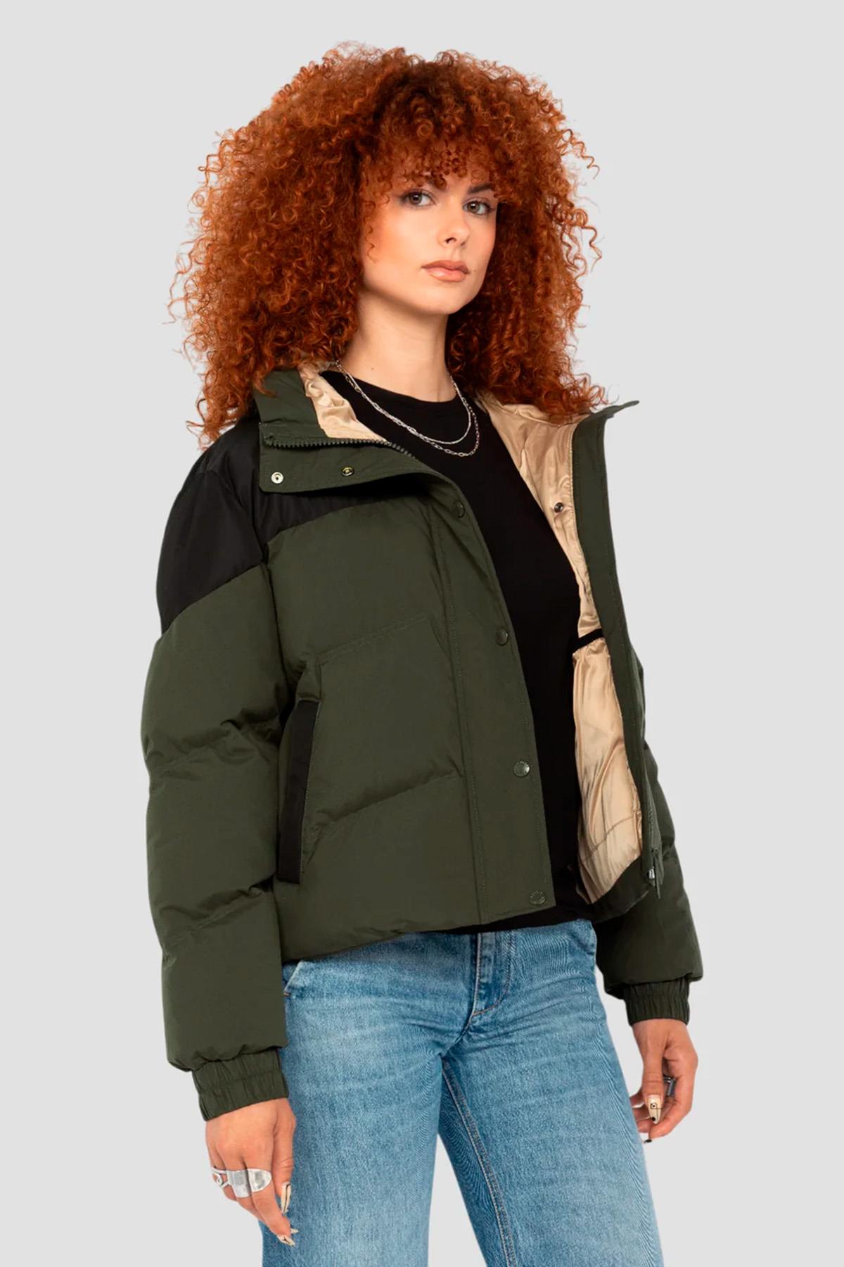 Damen Jacke Schott BAYLEEW KAKI / BLACK — Ansicht 8