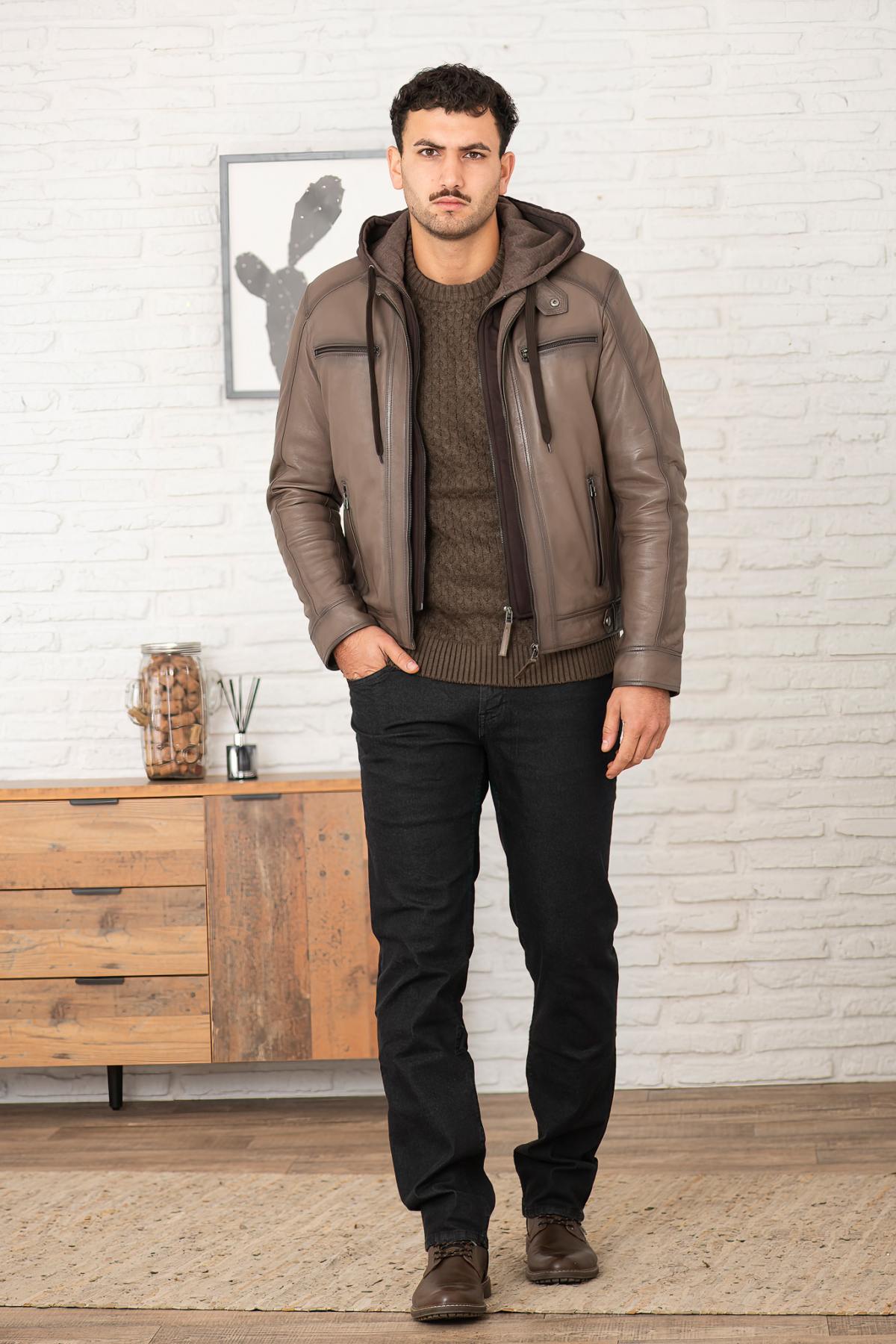 Blouson Homme Serge Pariente ERICO HOOD TAUPE — vue 2