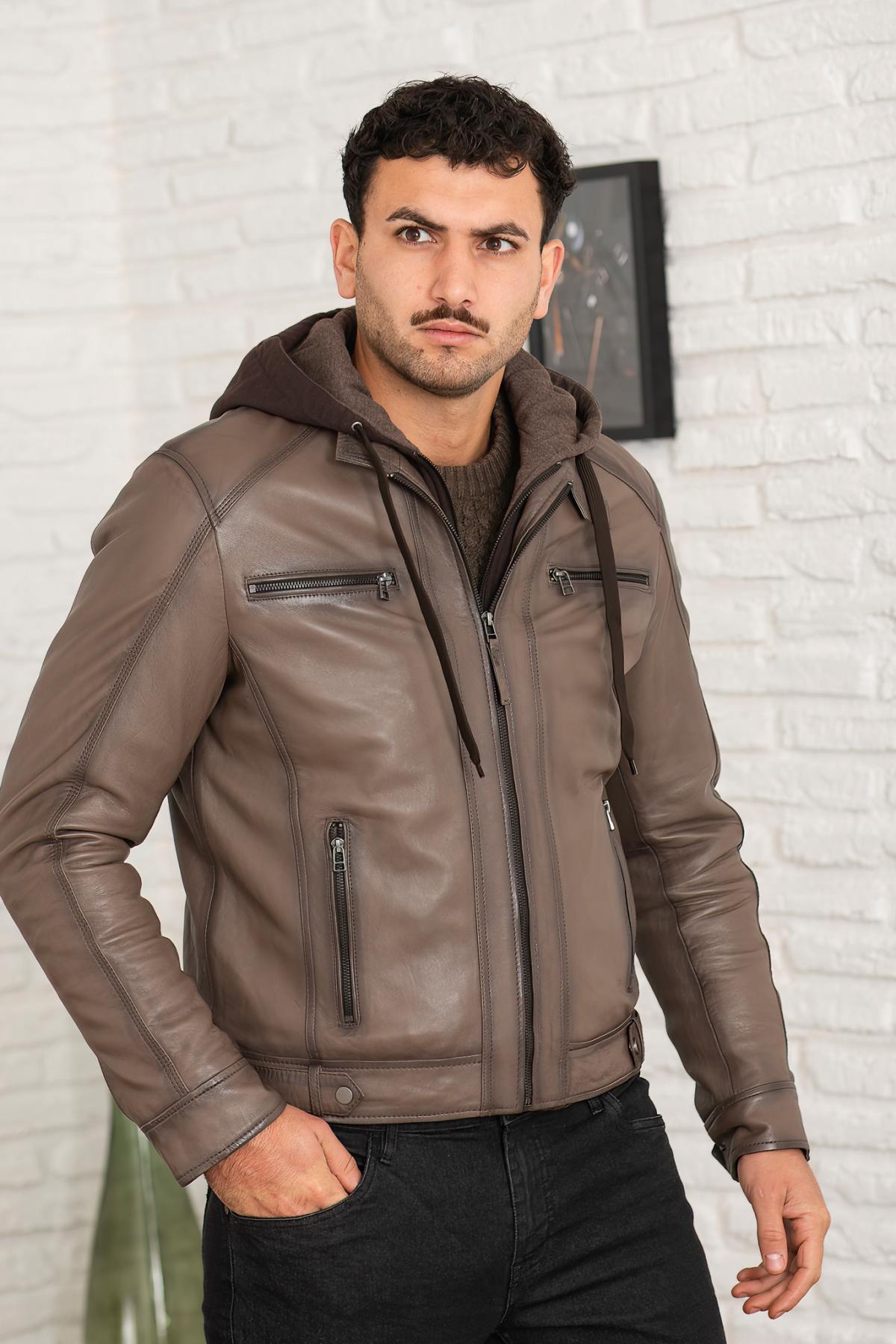 Blouson Homme Serge Pariente ERICO HOOD TAUPE — vue 4