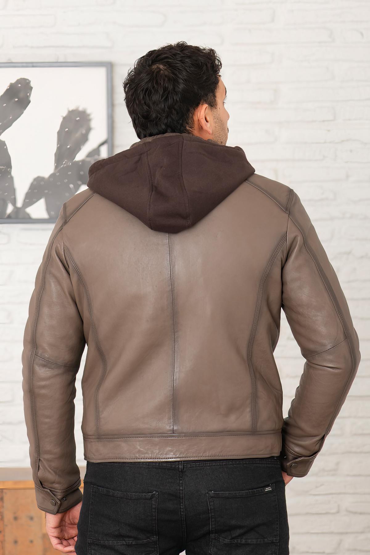 Blouson Homme Serge Pariente ERICO HOOD TAUPE — vue 3